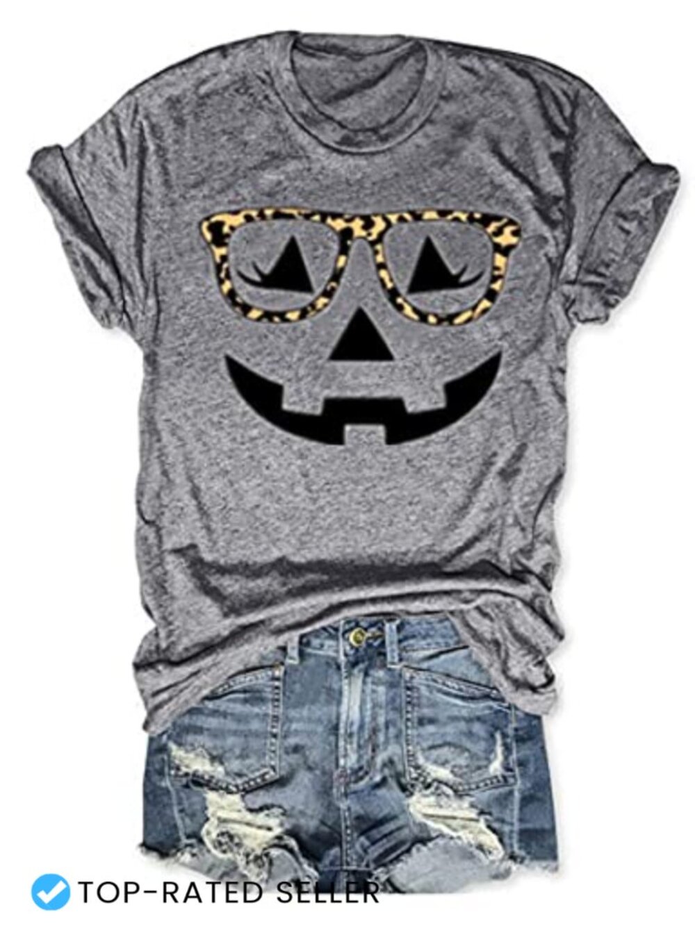 Women Funny Halloween Pumpkin T-Shirt Short Sleeve Crew Neck